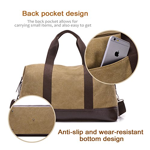 Overmont-36I-Vintage-Canvas-Unisex-Reisetasche-Gym-Tasche-Weekender-Tasche-Handgepck-Sporttasche-fr-Reise-am-Wochenend-Urlaub-KhakiSchwarzGrauBraun-0-2