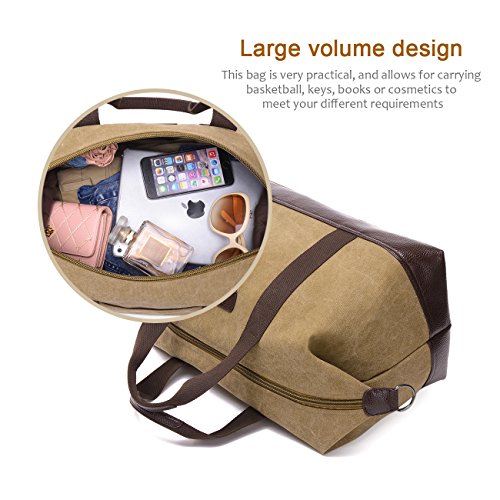 Overmont-36I-Vintage-Canvas-Unisex-Reisetasche-Gym-Tasche-Weekender-Tasche-Handgepck-Sporttasche-fr-Reise-am-Wochenend-Urlaub-KhakiSchwarzGrauBraun-0-3