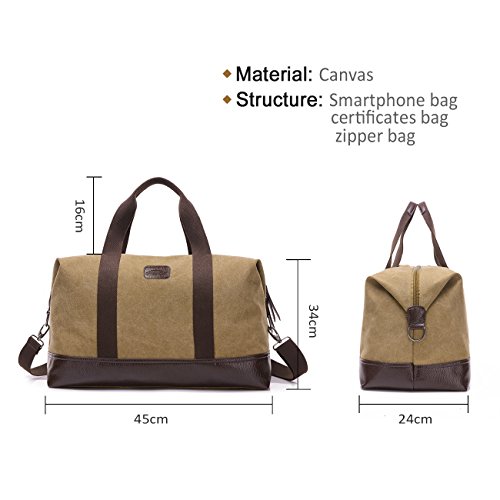 Overmont-36I-Vintage-Canvas-Unisex-Reisetasche-Gym-Tasche-Weekender-Tasche-Handgepck-Sporttasche-fr-Reise-am-Wochenend-Urlaub-KhakiSchwarzGrauBraun-0-4