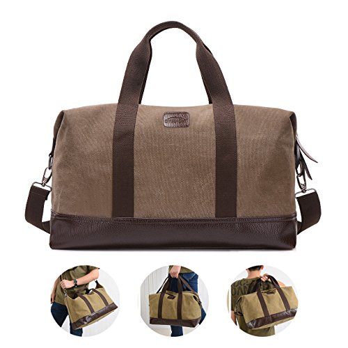 Overmont-36I-Vintage-Canvas-Unisex-Reisetasche-Gym-Tasche-Weekender-Tasche-Handgepck-Sporttasche-fr-Reise-am-Wochenend-Urlaub-KhakiSchwarzGrauBraun-0